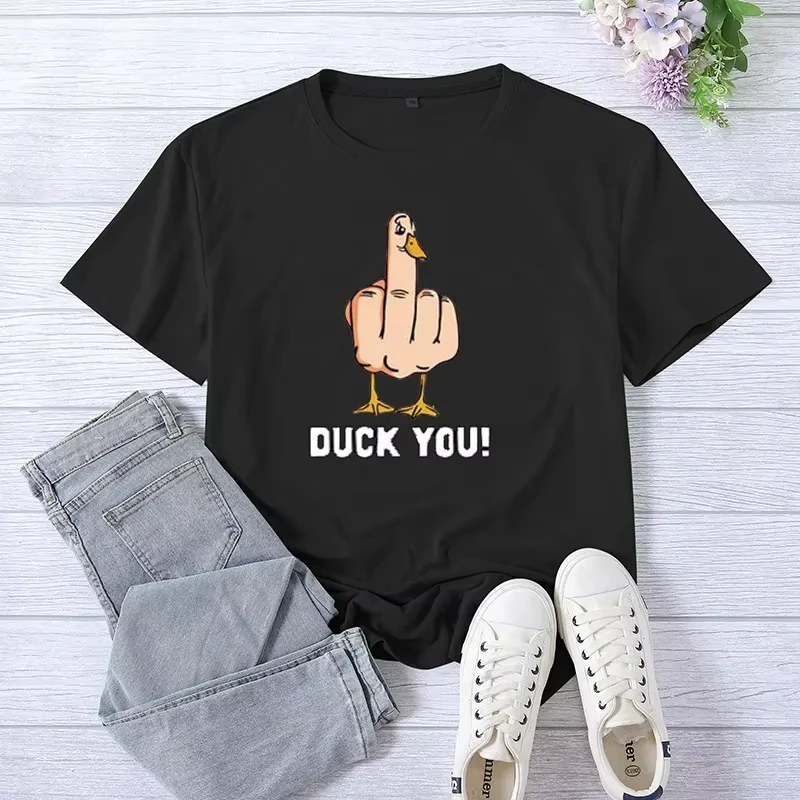 

2025 New DUCK YOU Middle Finger Print T Shirt Women Short Sleeve O Neck Loose Tshirt Summer Women Tee Shirt Tops Camisetas Mujer