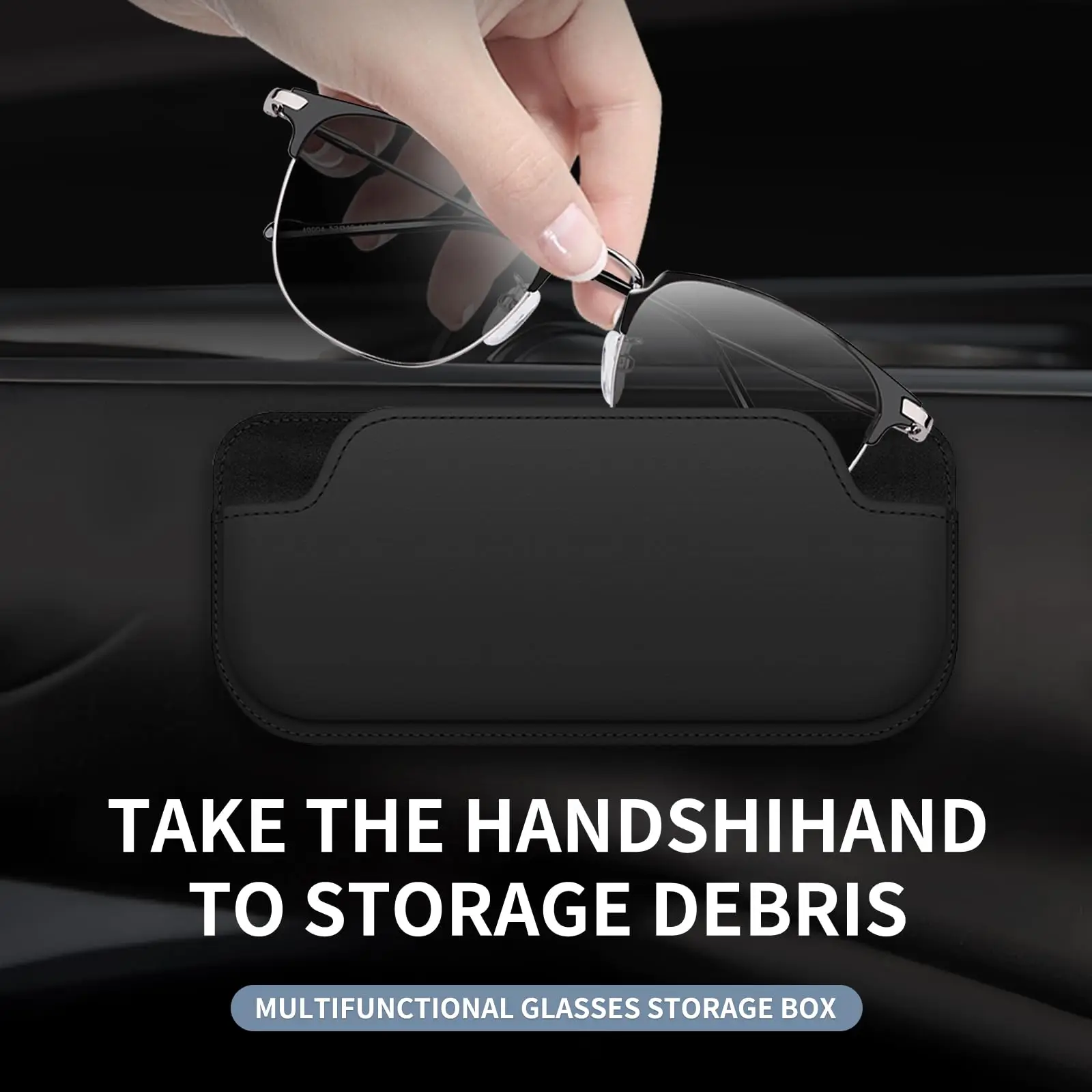 Car Interior Sunglasses Case Leather Auto Door Eyeglasses Protective Storage Box  Glasses Stick-On Car Organizer Box Accessories