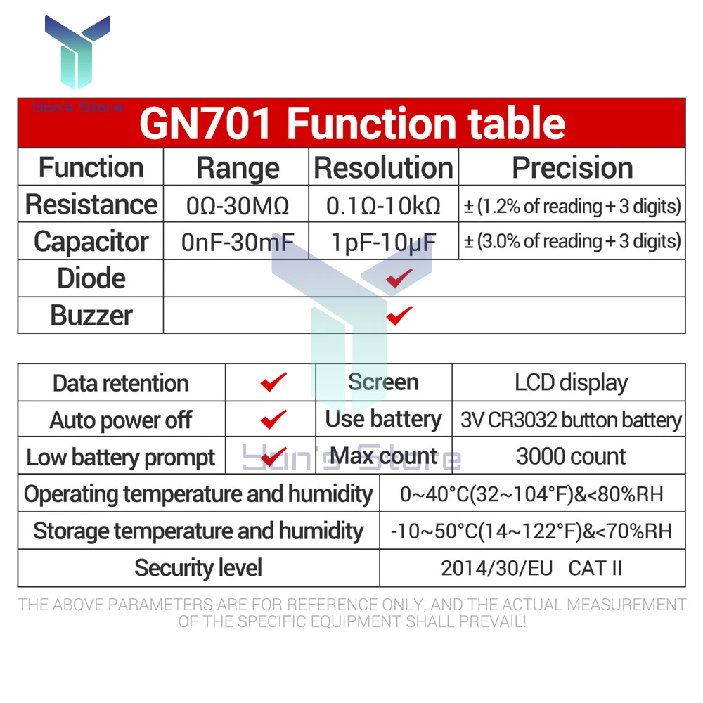 1Pcs ANENG GN701 Digital Tweezers Smart SMD Tester Electrical Multimeter Resistance Capacitance Continuity Diode Test Meter