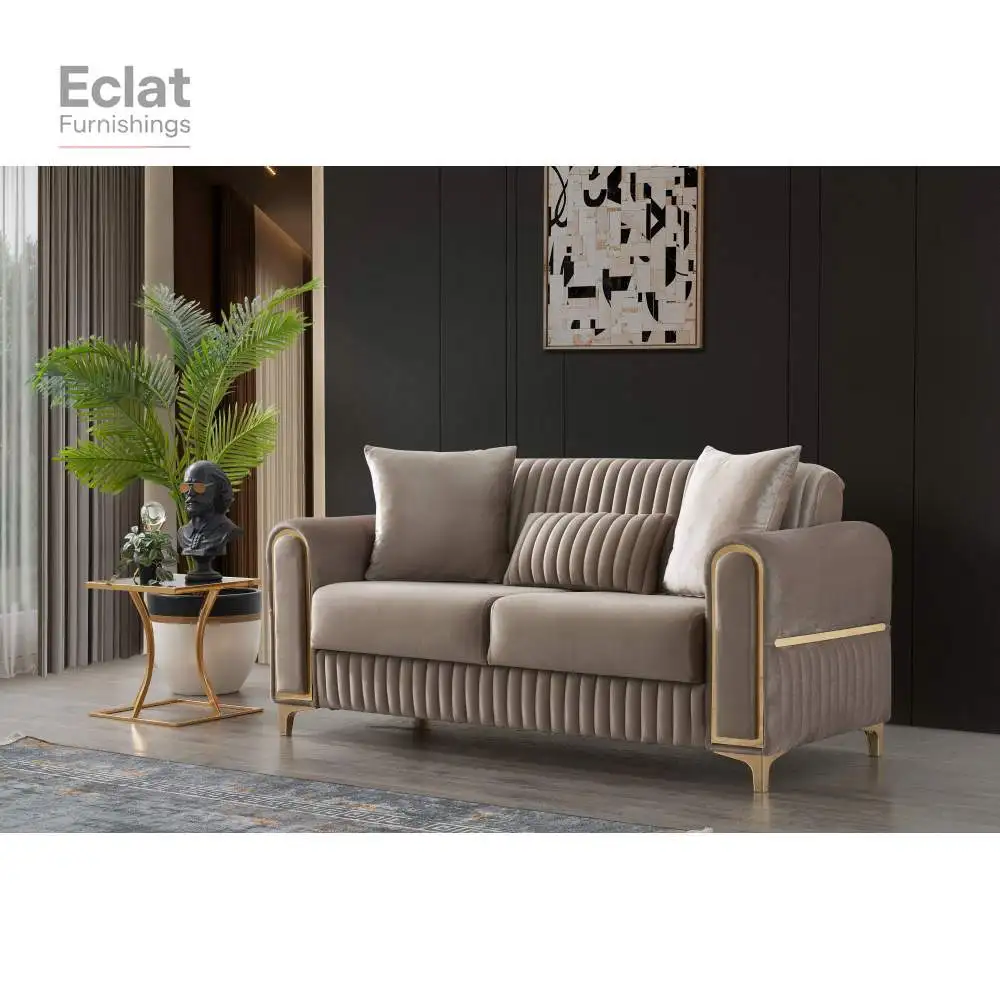 

Melody Modern Contemporary Velvet Fabric Upholstered Sleeper Convertible Loveseat made with Wood & Iron in Taupe, home furniture