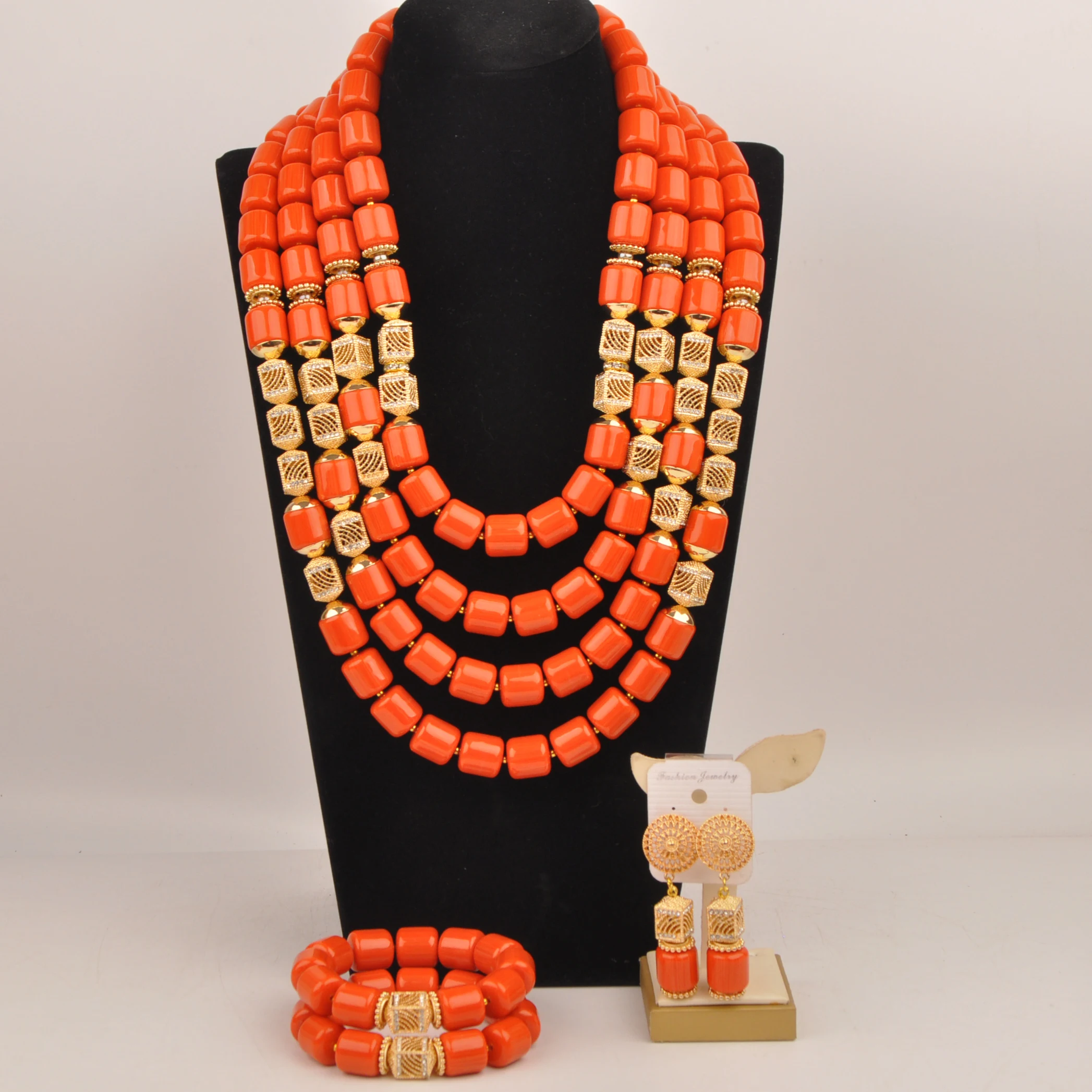 

Orange Artificial Coral Bead Necklace African Bridal Jewelry Sets