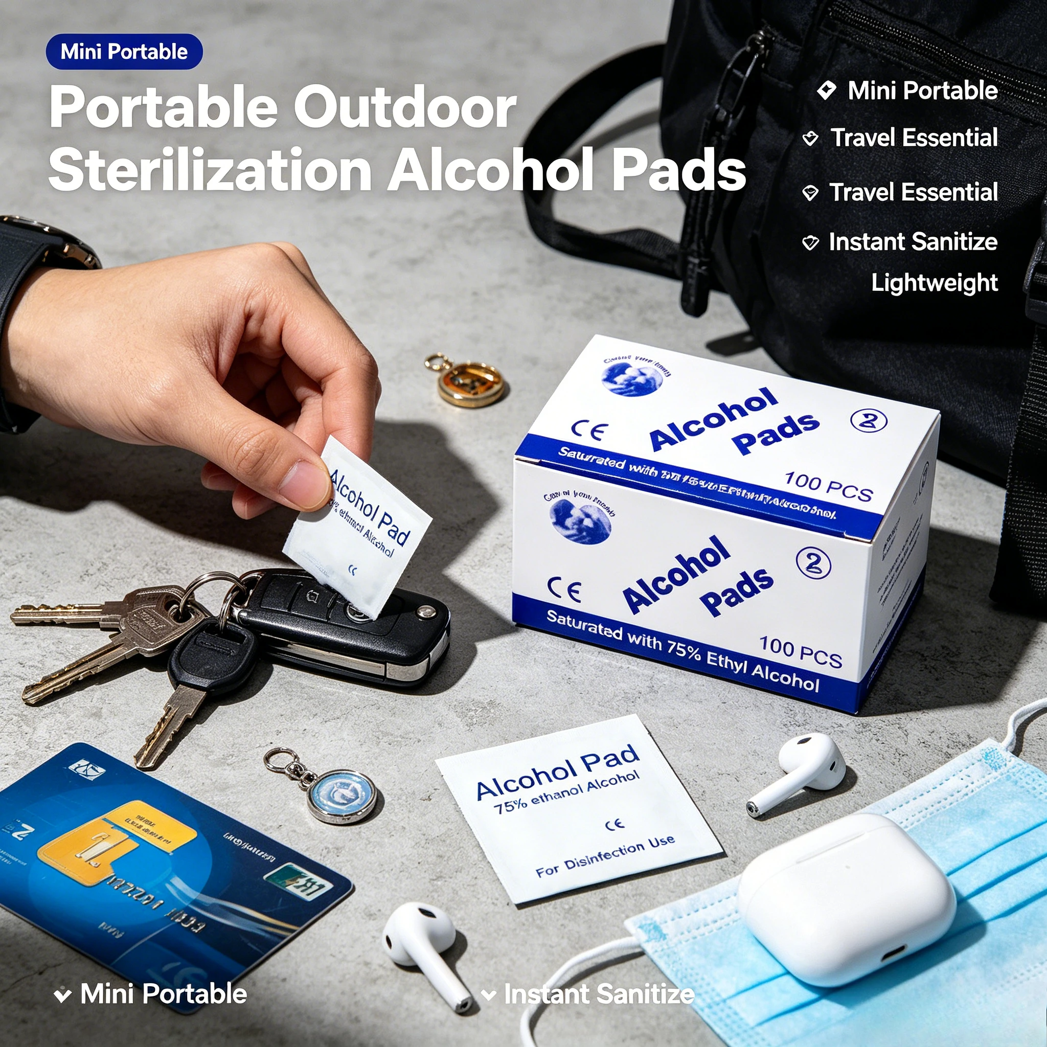 Portable Home Alcohol Swab Single Pack; Quick Disinfection of Bacteria for Wounds and Items; 75% High Concentration Alcohol