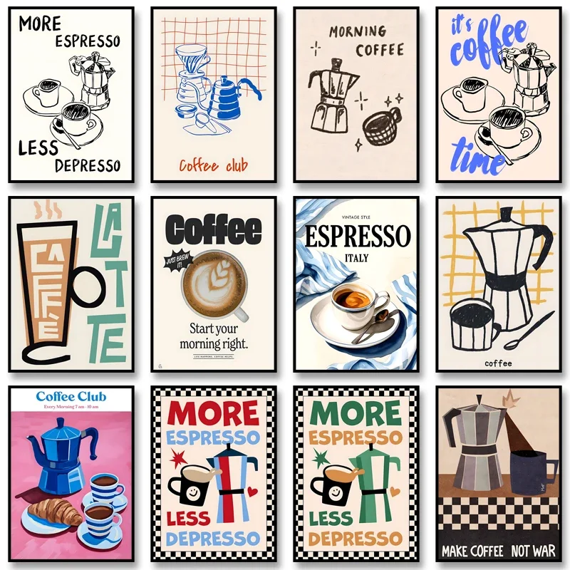 1 قطعة بدون إطار البوهيمي نمط نادي القهوة المشارك القهوة والكرواسون الطباعة الغذاء قماش جدار الفن للمنزل المطبخ الديكور