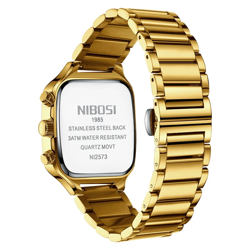 NIBOSI 2024 Luxury Business Men Watches Gold Quartz Stainless Steel Sport Square Clock Waterproof 24 Hours Date Relogio Masculin