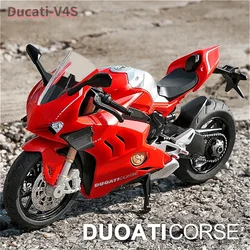 Panigale Racing Motorcycles Toy para crianças, modelo de motocicleta de liga, coleção de luz e som para crianças, Ducati V4S, 1:12