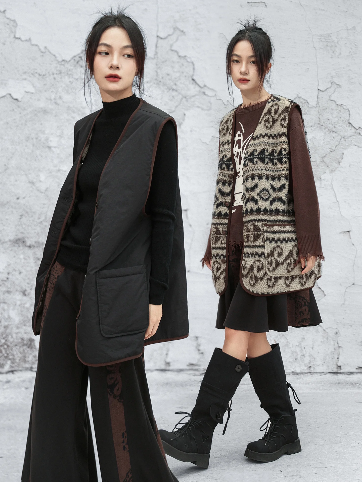 

Cloud Falcon Double-Sided Wear V-Ne Fce Loose Embroidered Vest Women's Autumn Winter Polyester Fiber ket Blouse