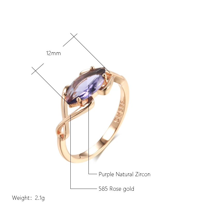 Kinel Sparkling Rhombus Purple Natural Zircon Rings for Women Luxury Unusual 585 Rose Gold Color Party Daily Jewelry 2023 New