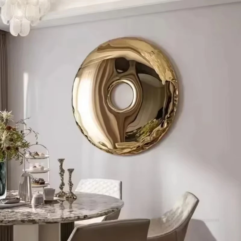 Luxury Gold Stainless Steel Wall Sculpture, Modern Abstract Concave Convex Mirror Wall Art for Living Room Home Decor