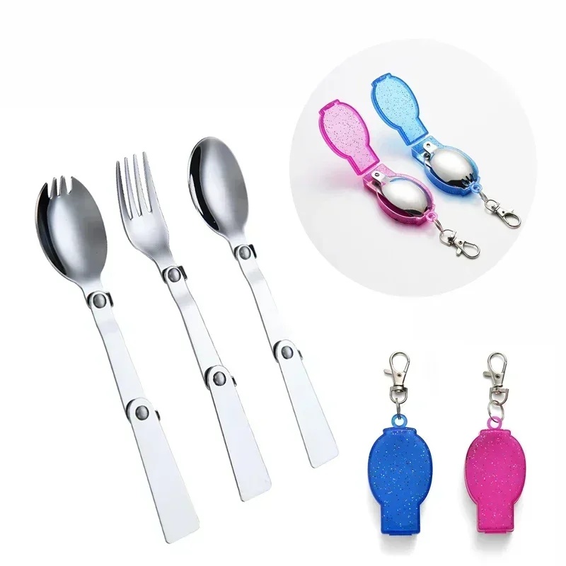 1Pc 04 Stainless Steel Solding Spoon Creative Tableware Outdoor Portable Three-Fold Spoon Fork Travel Folding Spoon  Box