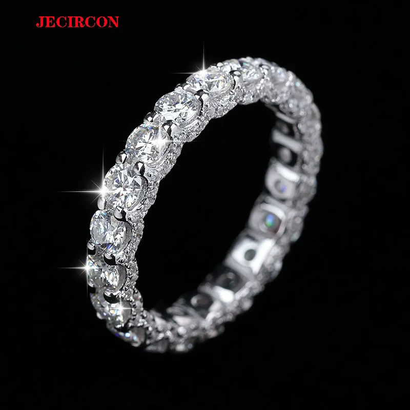 

JECIRCON S925 Sterling Silver Full Moissanite Ring, 3mm Each Sparkling Stone, Luxury Exquisite Women's Jewelry for Wedding Party