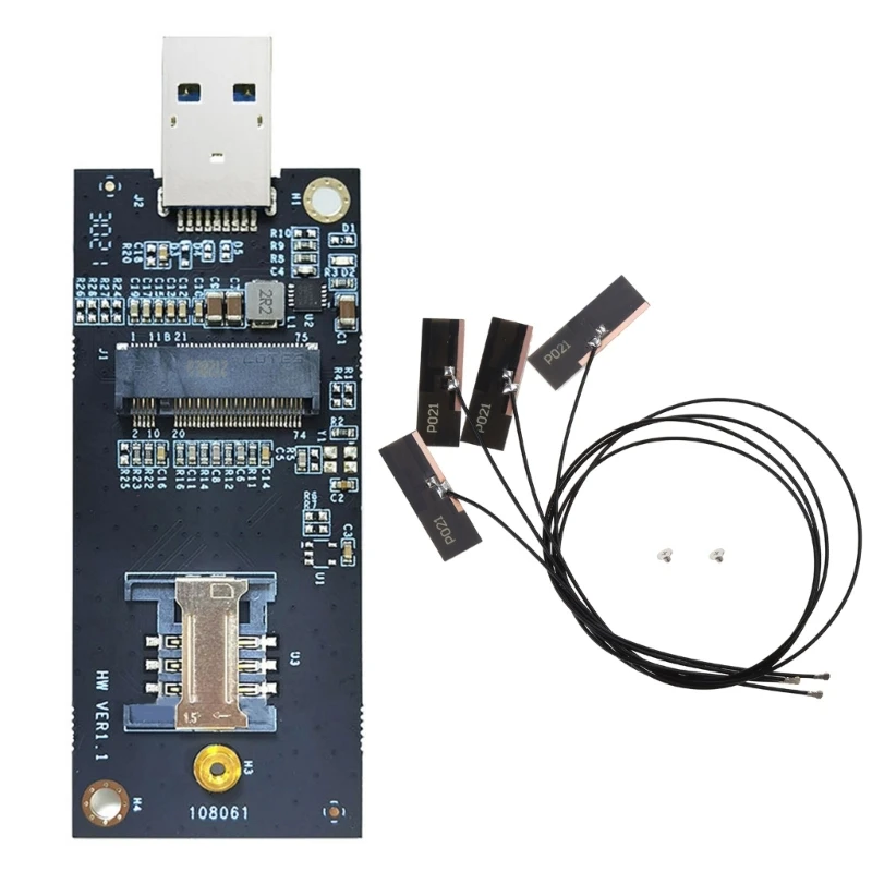 NGFF Key-B to USB3.0 3G/4G/5G WWAN Module Test Adapter Board with SIM-Slot Antennas  USB WWan Adaspter Card