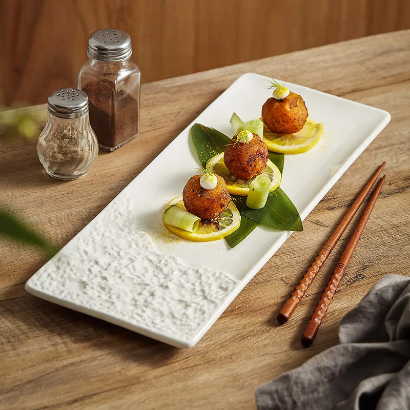 18 Inch Rock White Porcelain Rectangular Sushi Platter Dessert Cake Cold Dish Sashimi Creative Plate