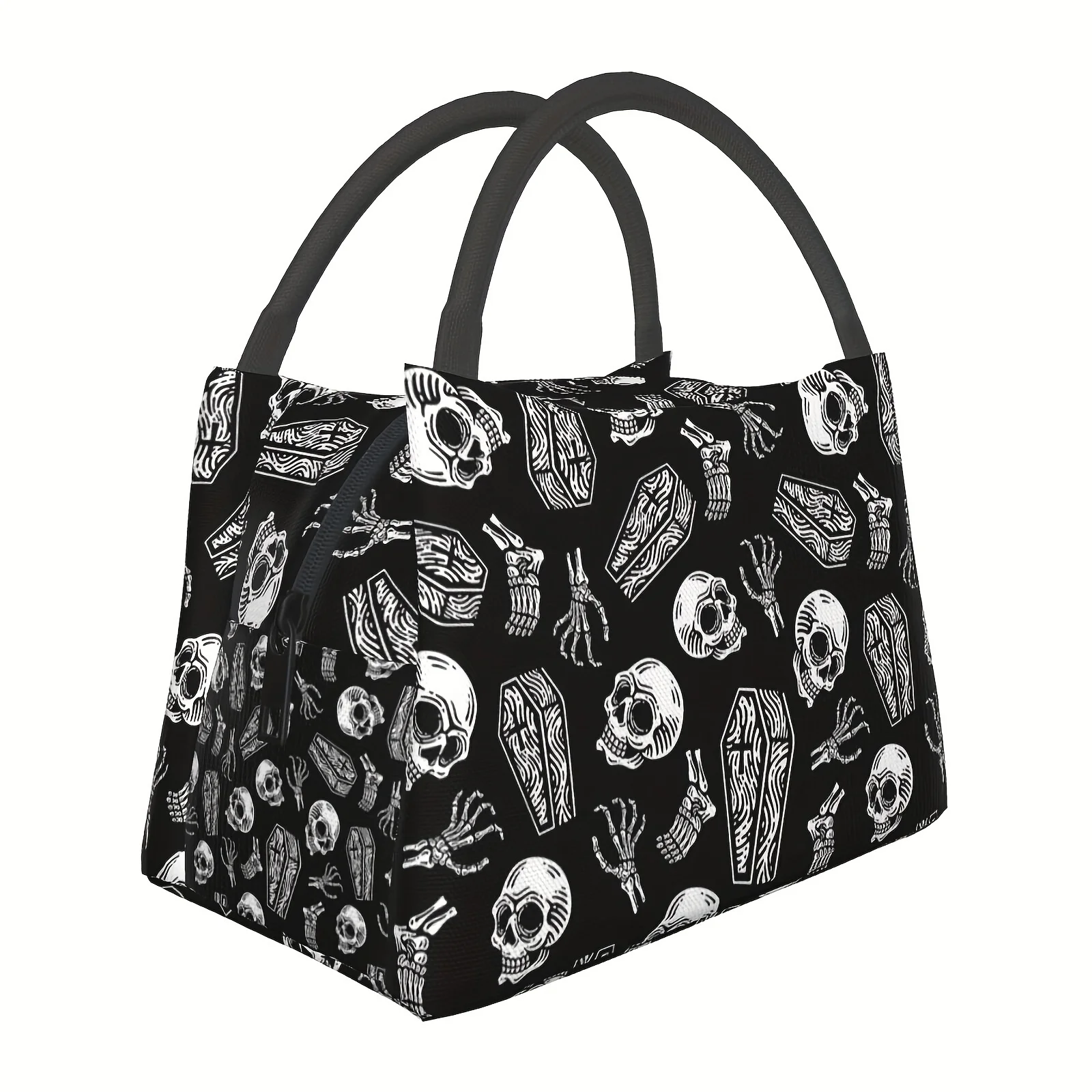 

Reusable Large Lunch Carrying Bag with Thermal Sealing Zipper, Skull and Coffin Portable Lunch Box Cooler Bag Perfect for Travel