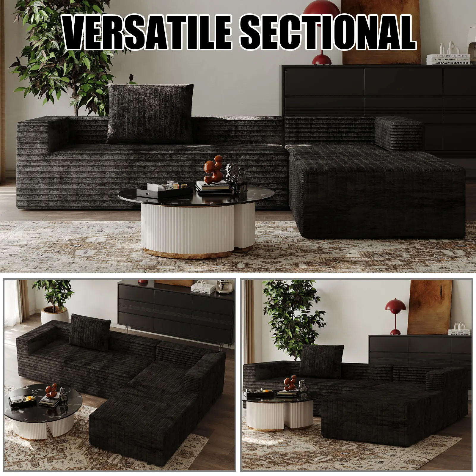 Black compression sofa set furniture living room modular combination sponge sofa boneless