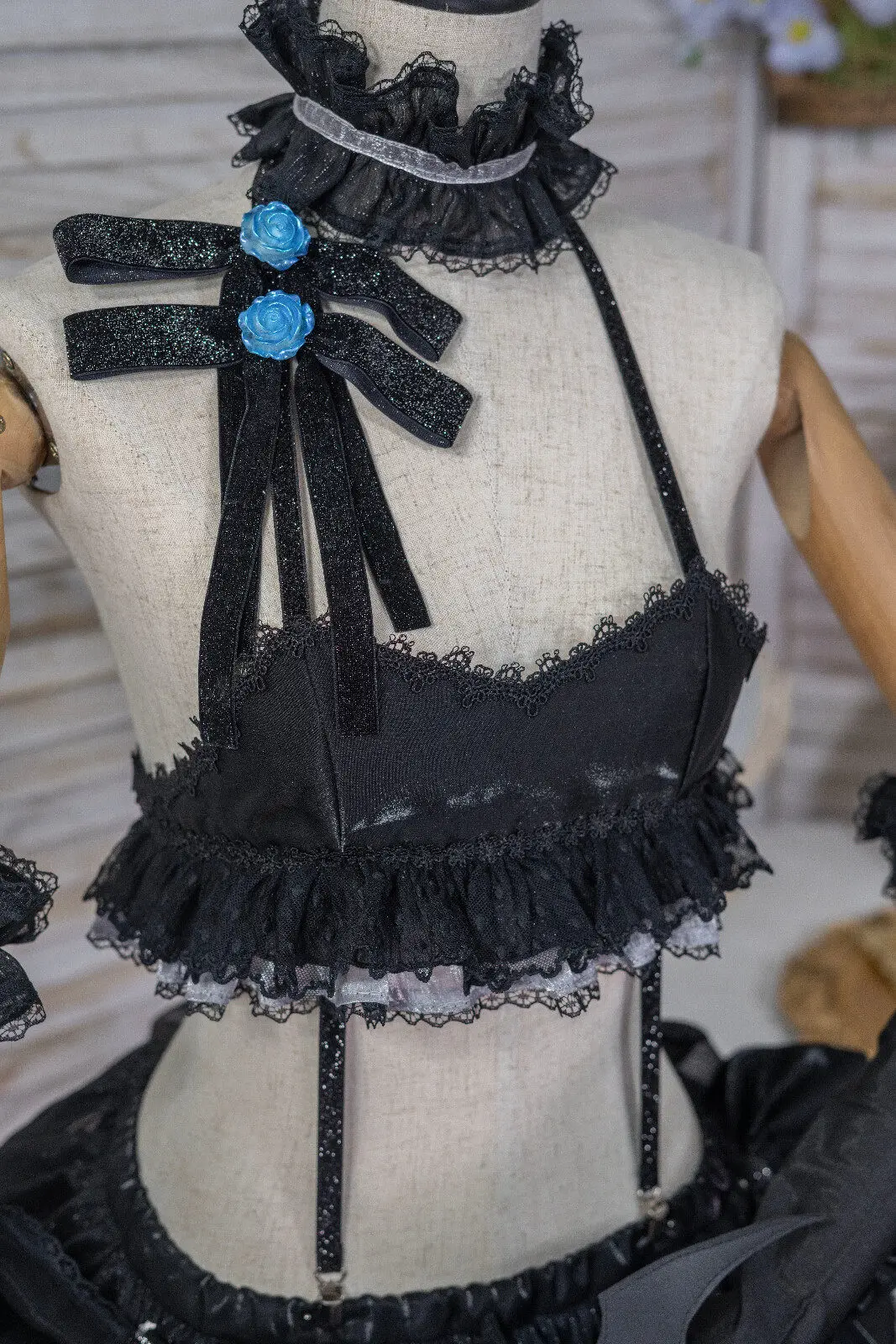 Choco Yuume Yukimura Chieri Cosplay Costume Custom Little Devil Lolita Outfit for Women Anime Illustration Black Lace Set - view 4