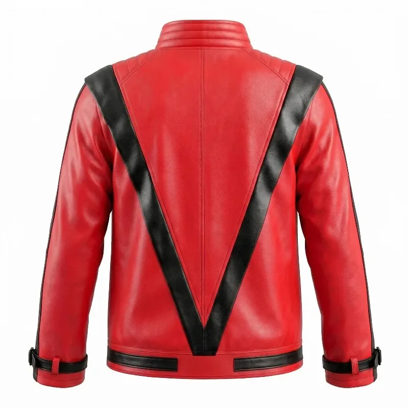 Hot Pop Rock Singer Michael Jackson Series Fashion Suit Set Music Idol Character Creative Red Leather Stage Performance Suit