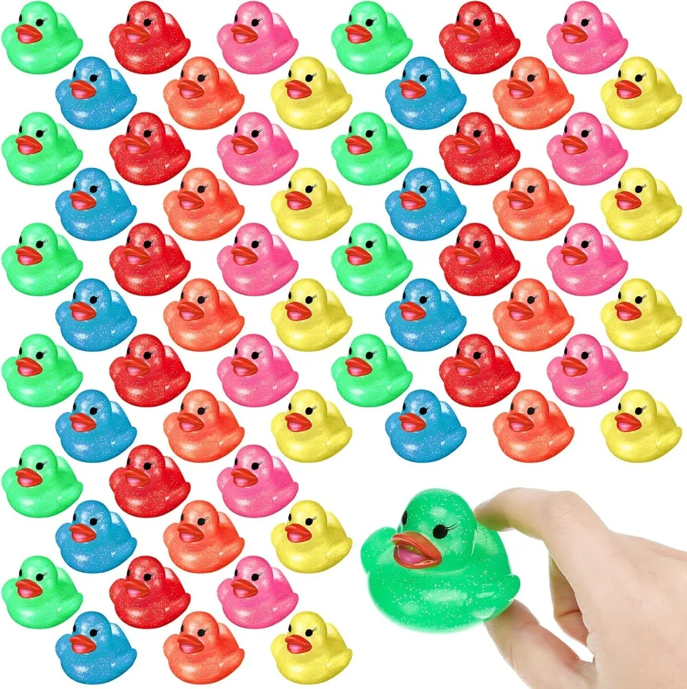 

60pcs Glitter Rubber Duck Assortment Duckies for Kids Colorful Glitter Mini Ducks Neon Color Ducky Bath Toys for Birthday Gifts