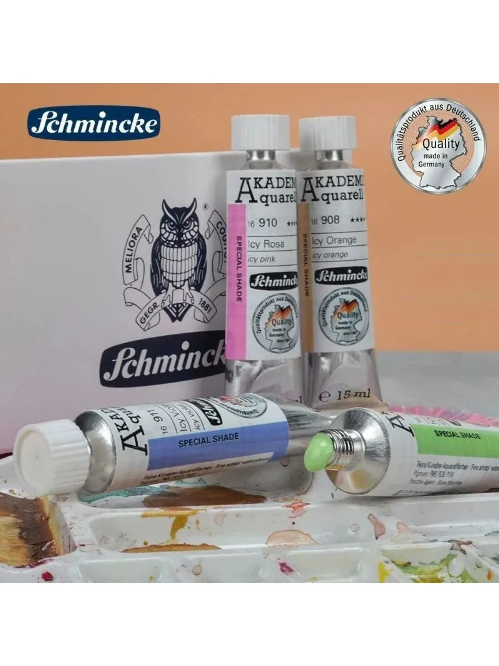 Deutschland Schmincke - Akademie ®   Feinste Künstler-Aquarellfarben, 15ml Tuben, neue Farben, brillant, hoch lichtbeständig und cadmiumfrei