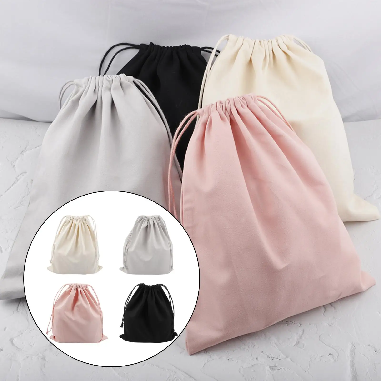 25x30cm Large Canvas Plain Drawstring Bags Laundry Bag Reusable