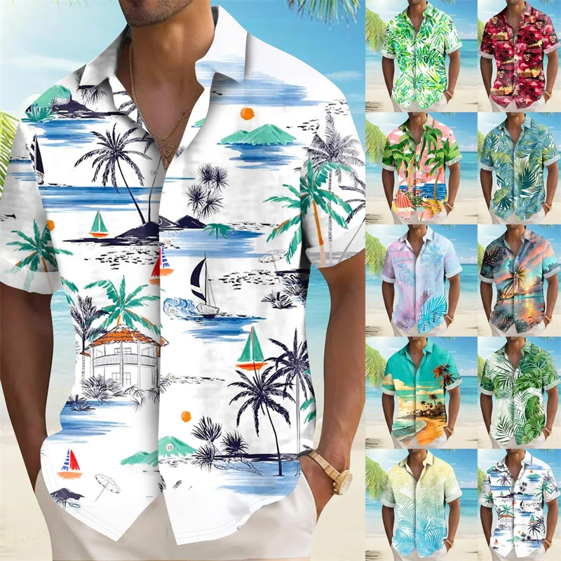 

Hawaii Scenery 3D Print Casual Button Shirts Men Clothing Asian Size Lapel Short Sleeve Shirt Summer Breathable Leisure Fashion