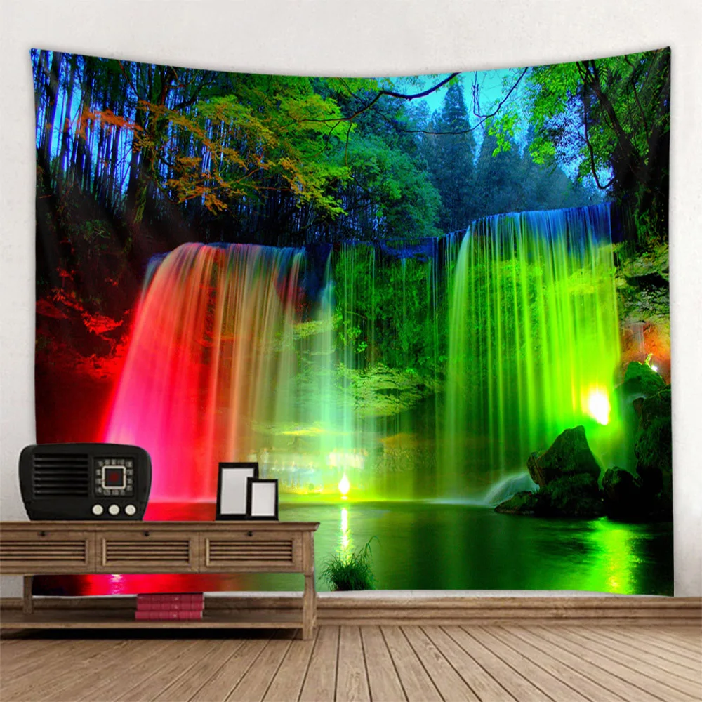 Tapestry wall hanging forest waterfall landscape living room and bedroom decoration room wall decoration home background cloth