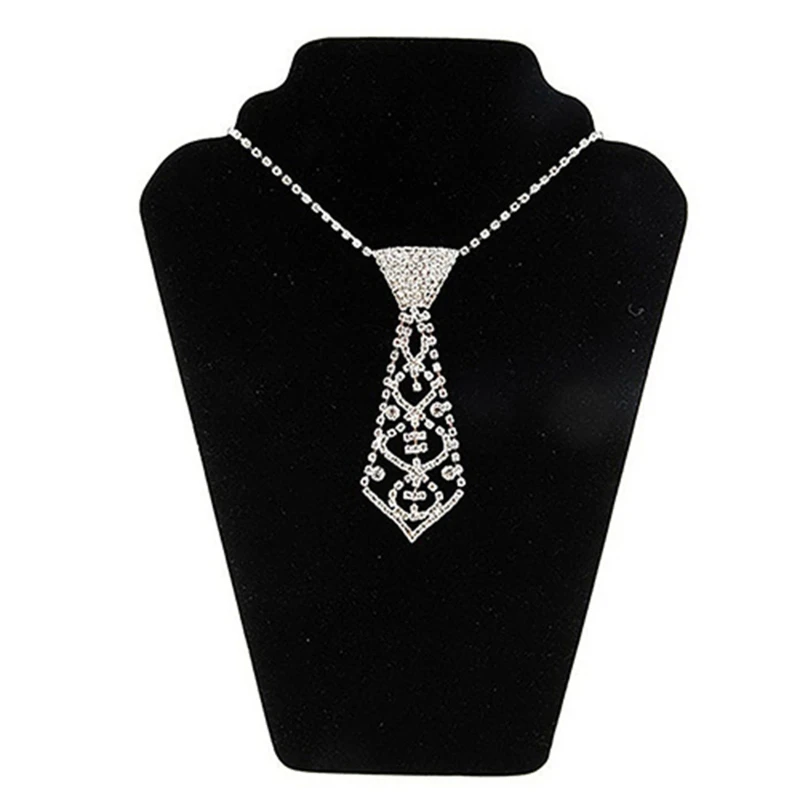 Women Sexy Glitter for Rhinestone Necktie with Adjustable Chain Jewelry Necklace