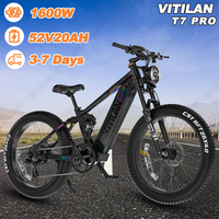 VITILAN T7 PRO Electric Bike 1600W Motor 52V20Ah Battery Hydraulic Brake Electric Bicycle 26*4.0 Inch Fat Tire All terrain EBIKE