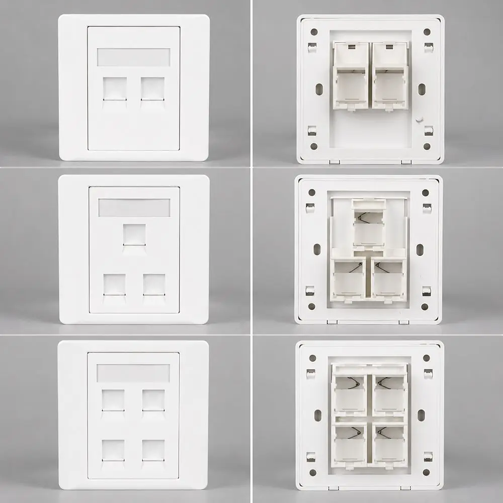 1Pcs 86 Type Network Wall Panel 1/2/3/4 Port RJ45 Connector LAN Ethernet Cable Interface CAT5E CAT6 CAT6A CAT7 CAT8 8.5x8.5cm