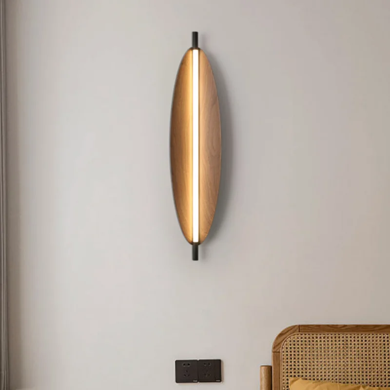 Lámpara de pared Thula, lámpara minimalista larga nórdica, sala de estar, grano de madera japonés, dormitorio, mesita de noche, escalera, pasillo, decoración de habitación estética