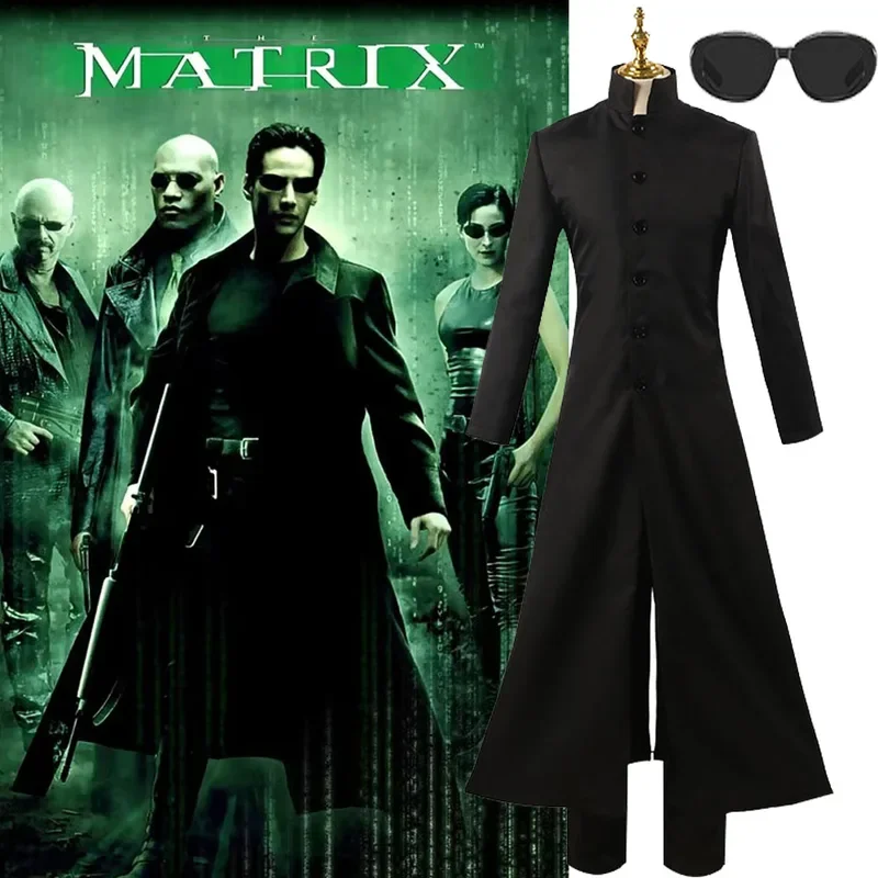 The matrix anchor cosplay costume movie neo trench black coat uniform cosplay costume adult women men Halloween party costume