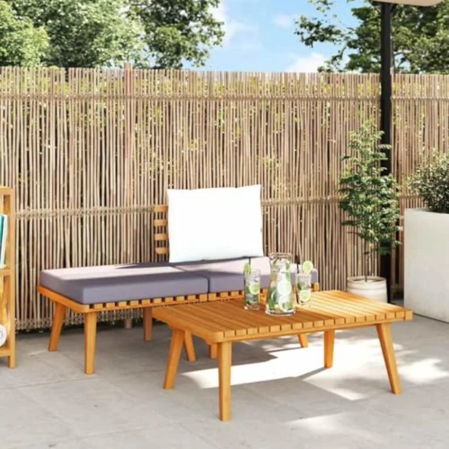 

3 Piece Outdoor Sectional Sofa Set Dark Grey White Solid Acacia Wood 23.6 x 35.4 x 13.8 in Weathered Finish Garden Loveseat Pat