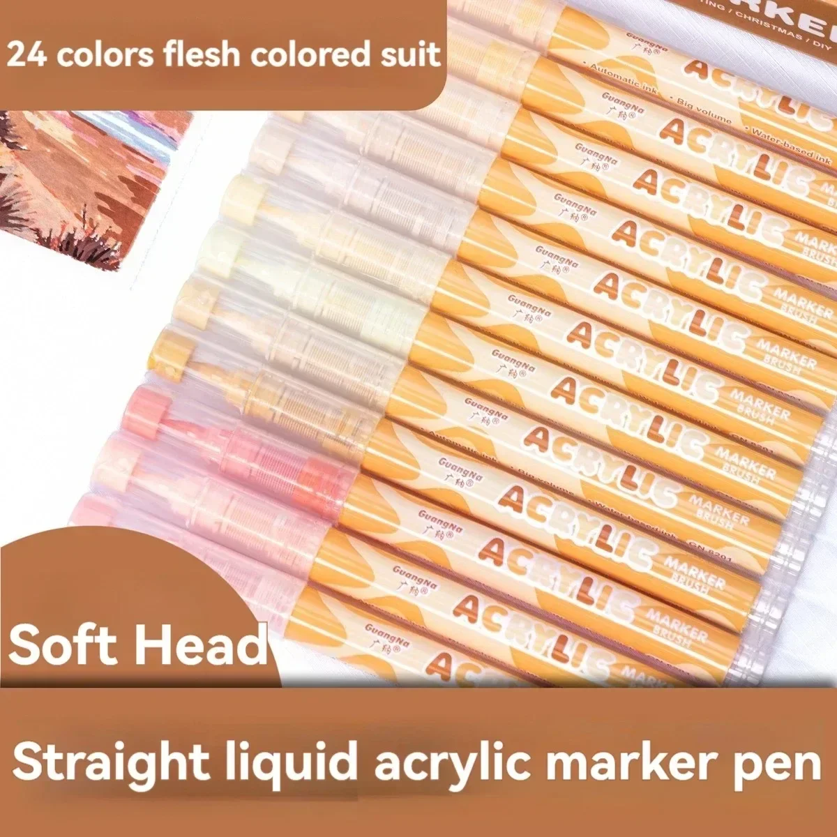 GuangNa 12/24/72 Colors Acrylic Marker Pens, Soft Brush Tip, Skin Tone Macaron Color for DIY Hand Drawn Art Drawing