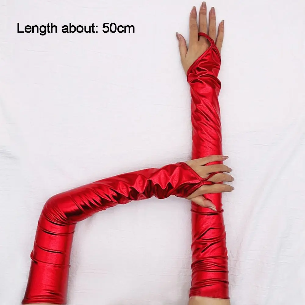 Manoplas sexis finas y largas de Color sólido para espectáculo en club nocturno, guantes de cuero Pu para Cosplay, mitones sin dedos, guantes de cuero con manga para brazo