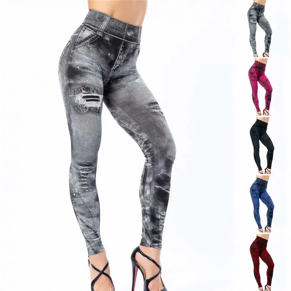 Mode Bleistift Hosen Strumpfhosen zerrissen Löcher drucken Frauen Fitness Leggings tragen widerstands fähige atmungsaktive Bodycon Hose für Lounge