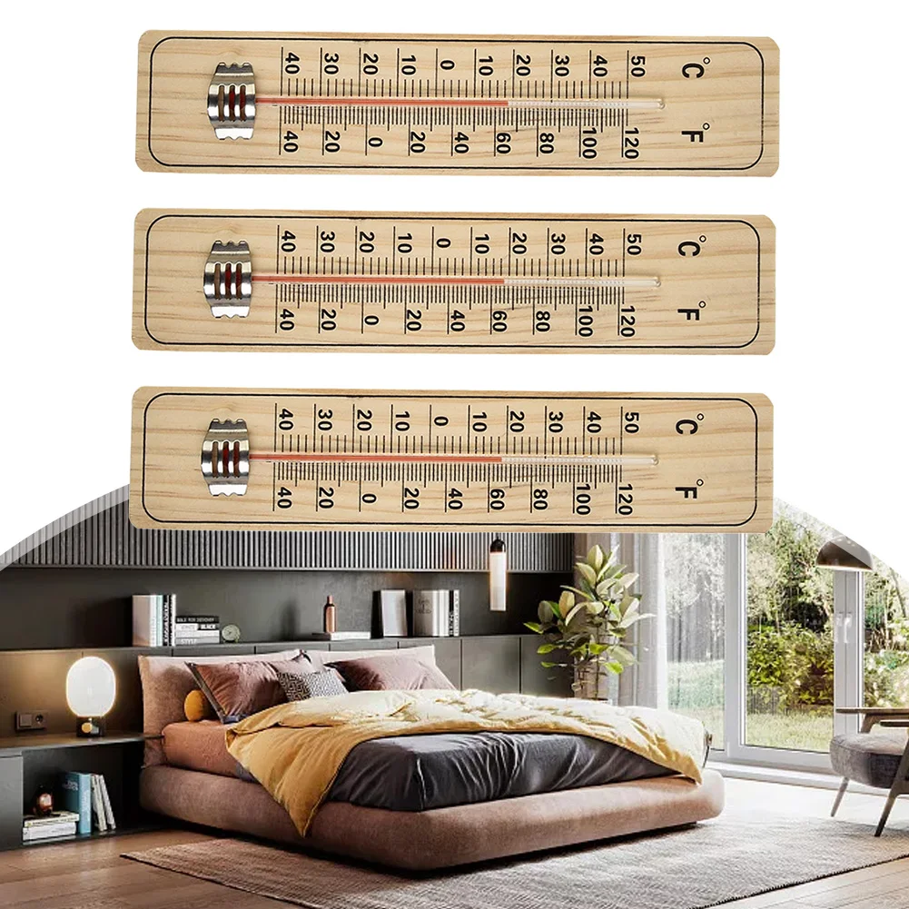 3Pcs Wooden Thermometer Traditional Wooden Garden Thermometer Wall Mounting With C & F Reading For Indoor Outdoor Use