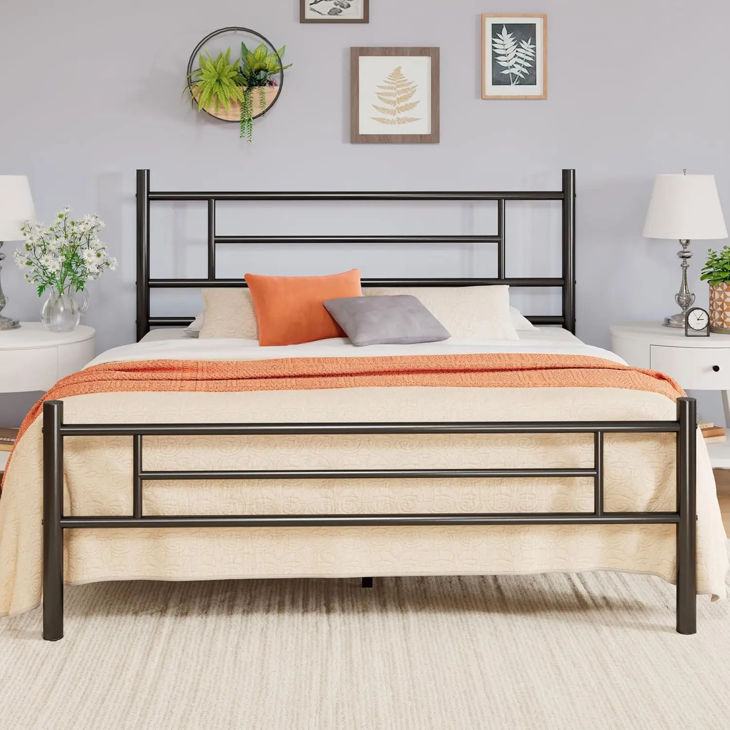 

14 Inch Queen Size Metal Platform Bed Frame with Headboard and Footboard, Underbed Storage, Strong Metal Slats Support, Mattress