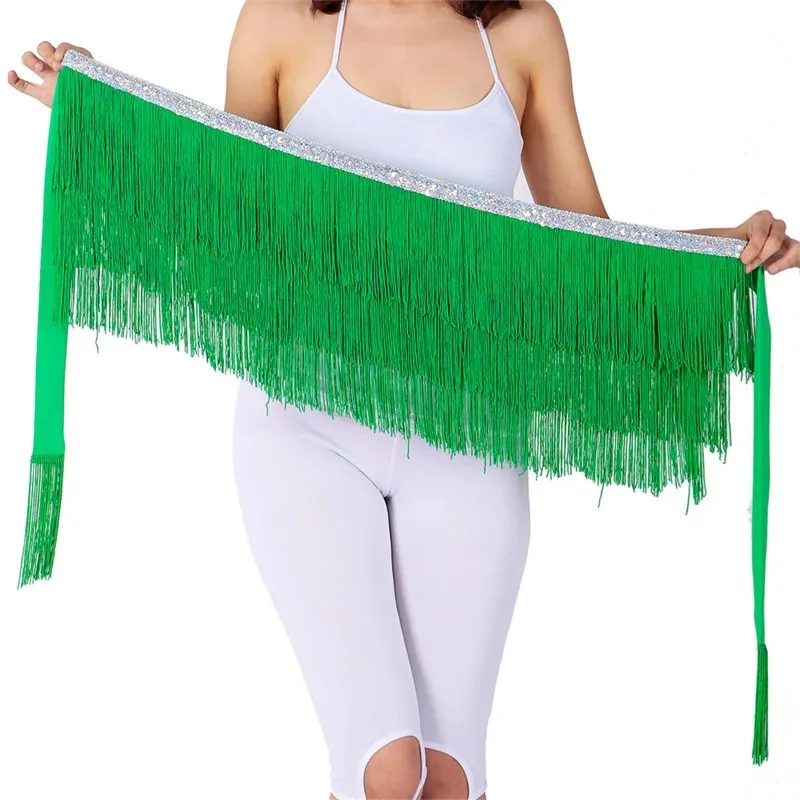 

Female Belly Dance Hip Scarf Arabic Tribal Tassel Wrap Skirt Fringe Belt Shiny Waist Chain for Women Dancing Lesson Wear Outfit