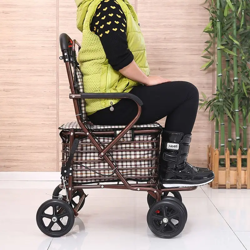 Portable Elderly Stroller, Foldable, Big Rear Wheeled, Handcart, Shopping Cart, Household, grocery