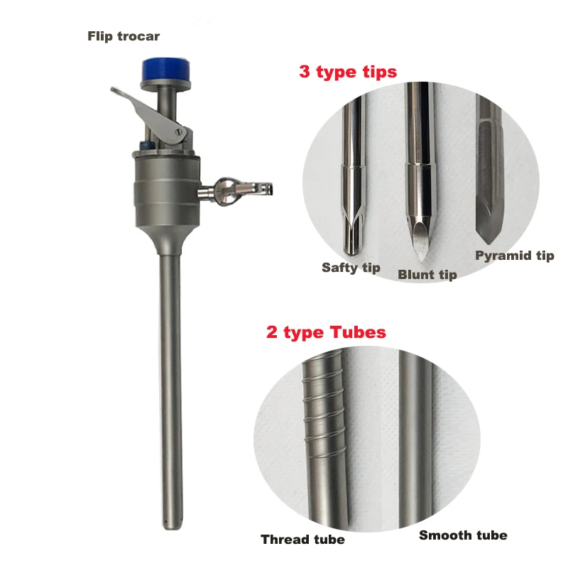 5/10/12/15mm Manual lever flip type trocar laparoscope reusable trocars cannula with safety tip