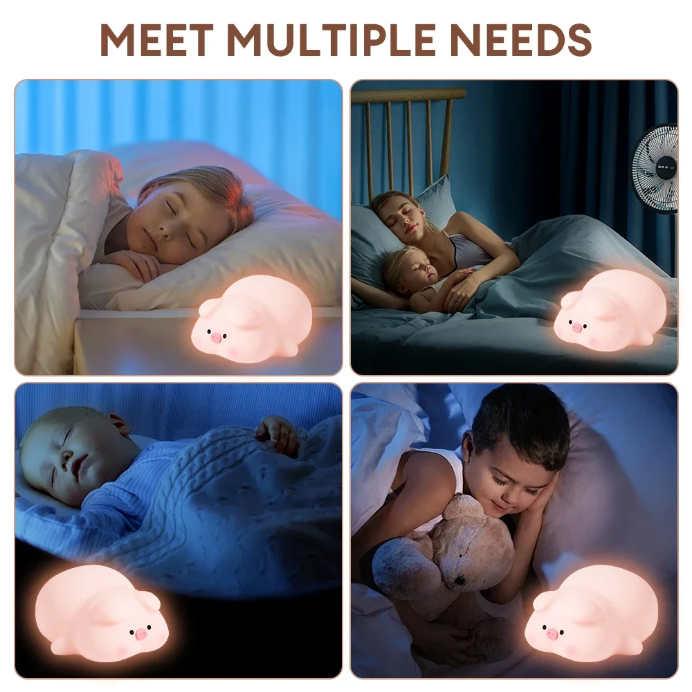 Piggy Rabbit Night Light Silicone Lamp Touch Sensor Night Lamp USB Timing Children Kids Bedside Bedroom Decor Birthday Gift