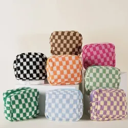 Bolsa cuadrada pequeña de tablero de ajedrez de punto, Mini bolsa de cosméticos, organizador de maquillaje, servilleta sanitaria de gran capacidad, bolsa de tampones, bolsa de monedas