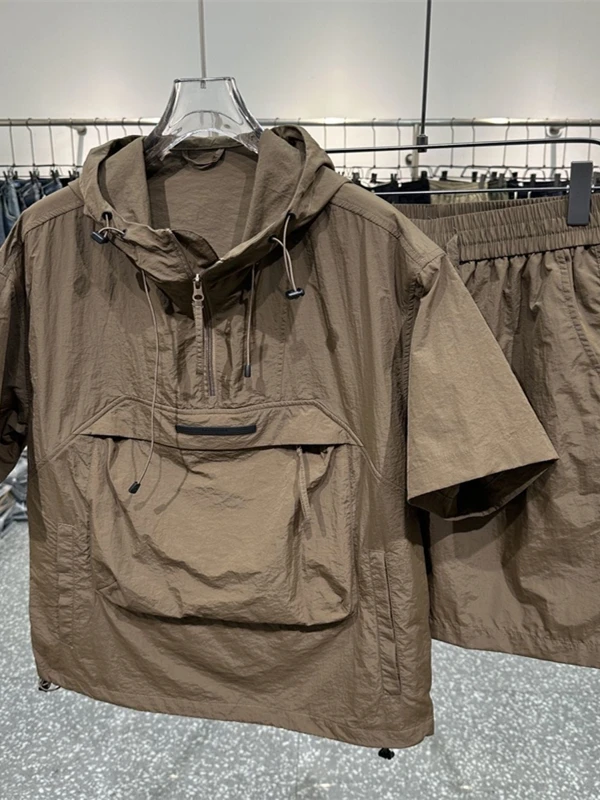 

Мужской летний комплект: быстросохнущая легкая толстовка свободного кроя на молнии, футболка и шорты для работы и повседневного спорта