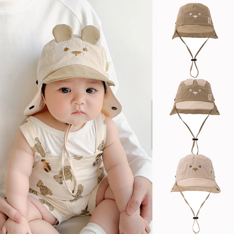 

Summer Children's Hat Neck Protection Fisherman's Cap Cute Cartoon Toddler Hats Uv Protection Foldable Bucket Hats Baby Outdoors