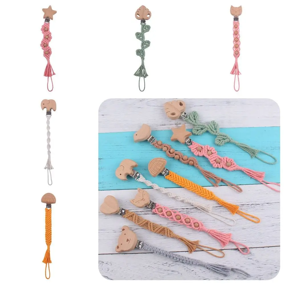 Cloth Baby Weave Pacifier Chain Wood Round Clip Soother Holder Dummy Clips Teether Toys Straps Nipple Holder Clips Children