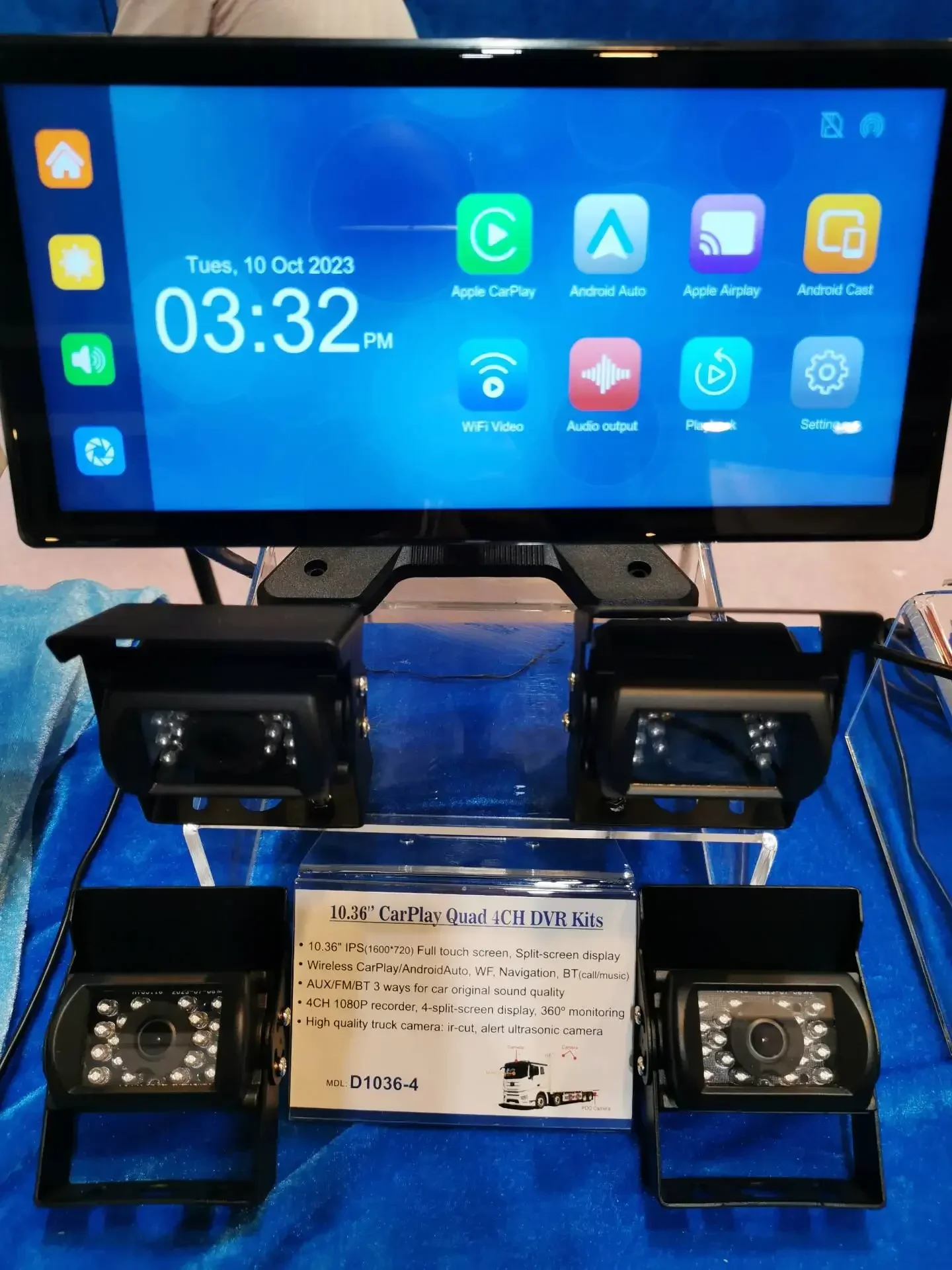 10.36 Inch Touch Screen Portable Carplay Android Auto GPS Navigation Bluetooth 4CH AHD 1080P 360 Panorama Camera for Trucks