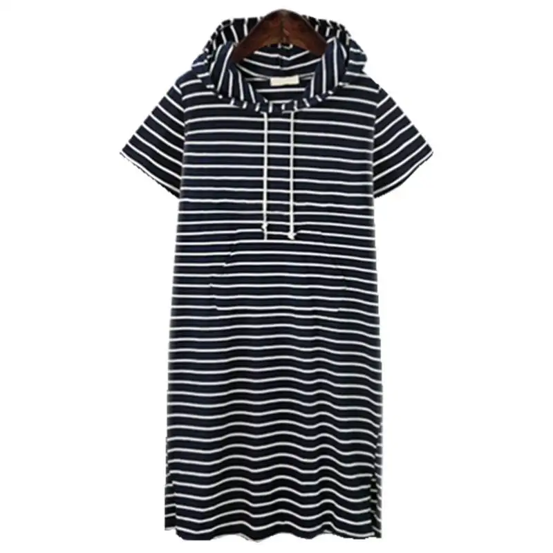   Casual Faion Ladies irt Dr Street Sle Vita ampia ort Sve Con cappuccio H-ape Stampa a righe Dr da donna