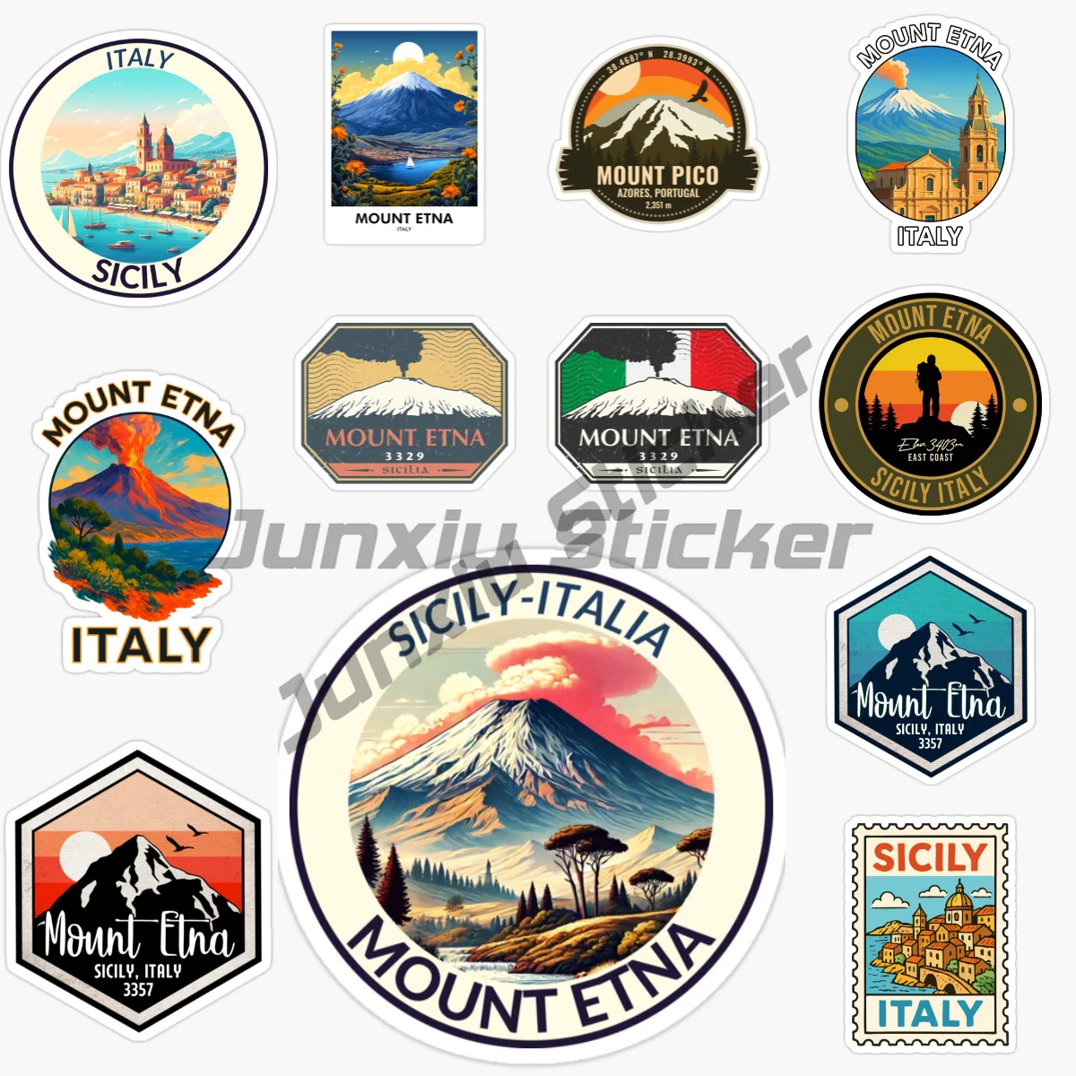 

Mount Etna in Sicily, Italy Car Sticker Motorcycle Van Bicycle Moto Laptop Wall Room Car Window Decoration Decals Customizable
