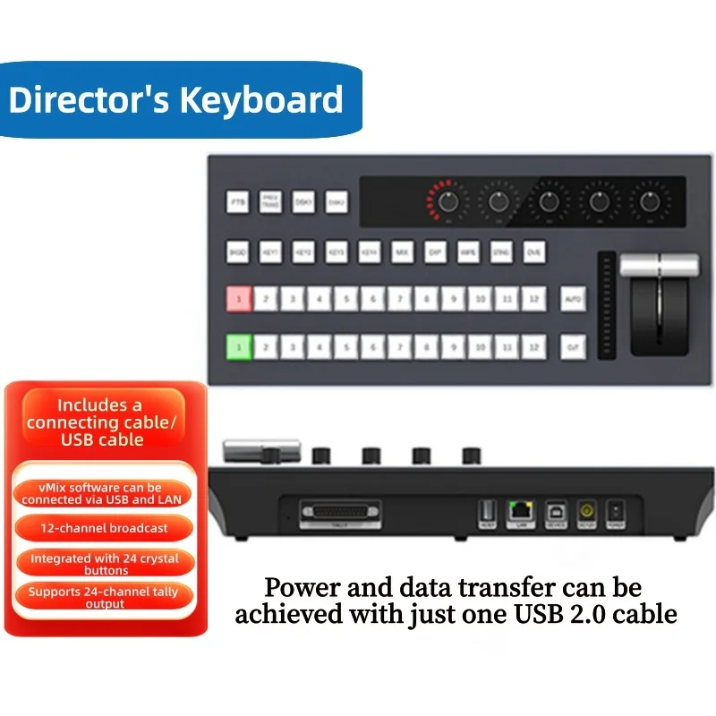 12CH Video Switch Controller，Live Stream Switching Keyboard , Live Concert Equipment, Compatible with ATEM/VMIX/OBS