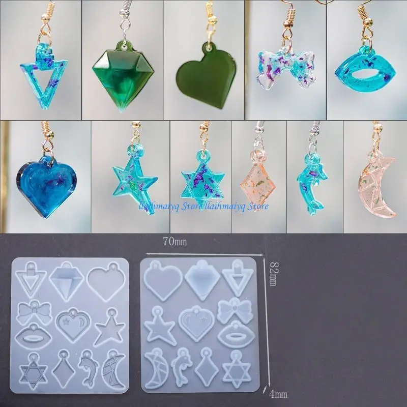 573B Resin Earring Moulds Boho Flower Moon for Key Star Silicone Moulds Jewelry