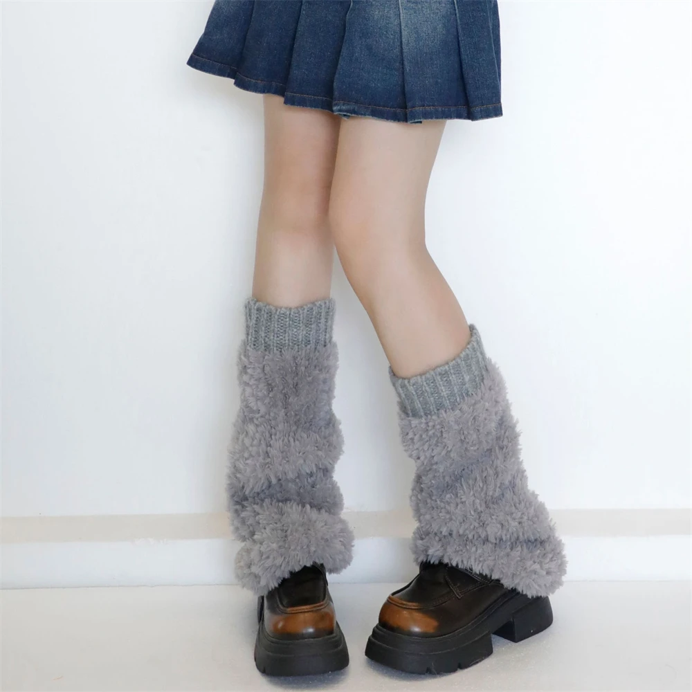 Autumn Winter Women's Knitted Plush Stitching Foot Covers All-match Y2K Subculture Hot Girls Leg Warmers Thick  Boots Pile Socks